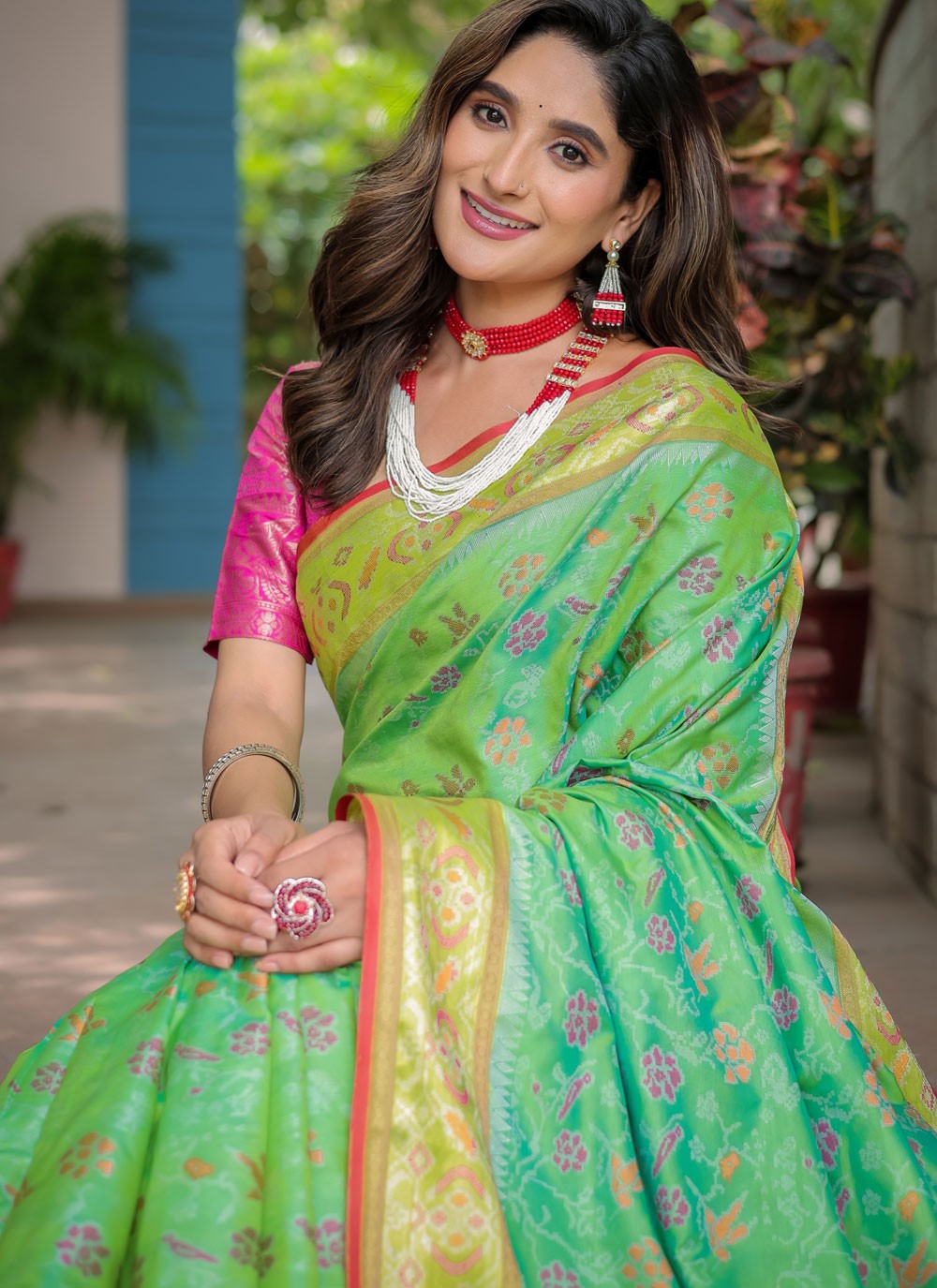 Designer Woven Green Patola Silk Saree S12434