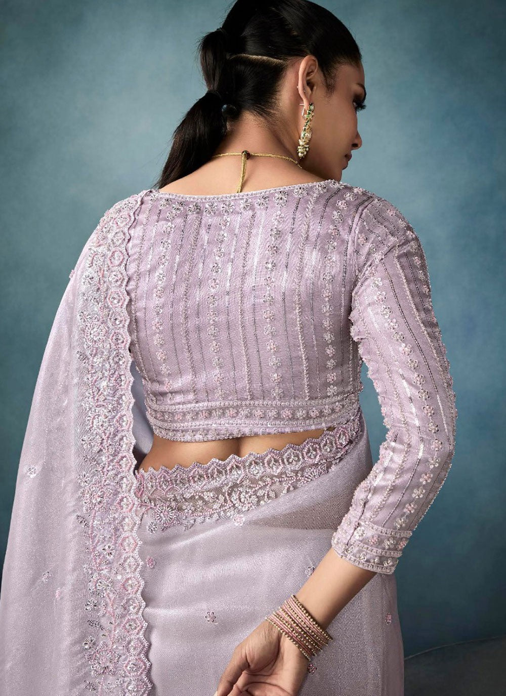Cut Work Tissue Grey Traditional Saree S14875