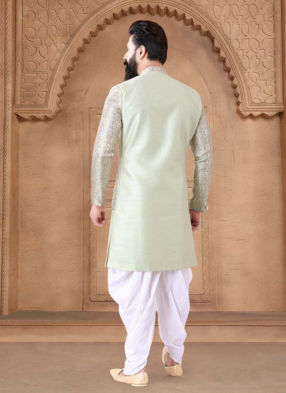 Embroidered Silk Grey, Sea Green Sherwani - M7639