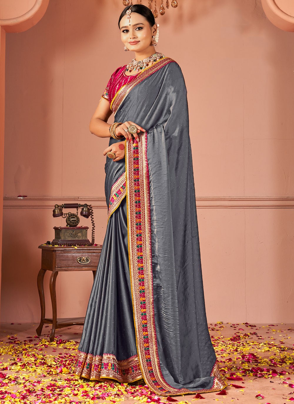 Traditional Border Work Grey Rangoli S13037
