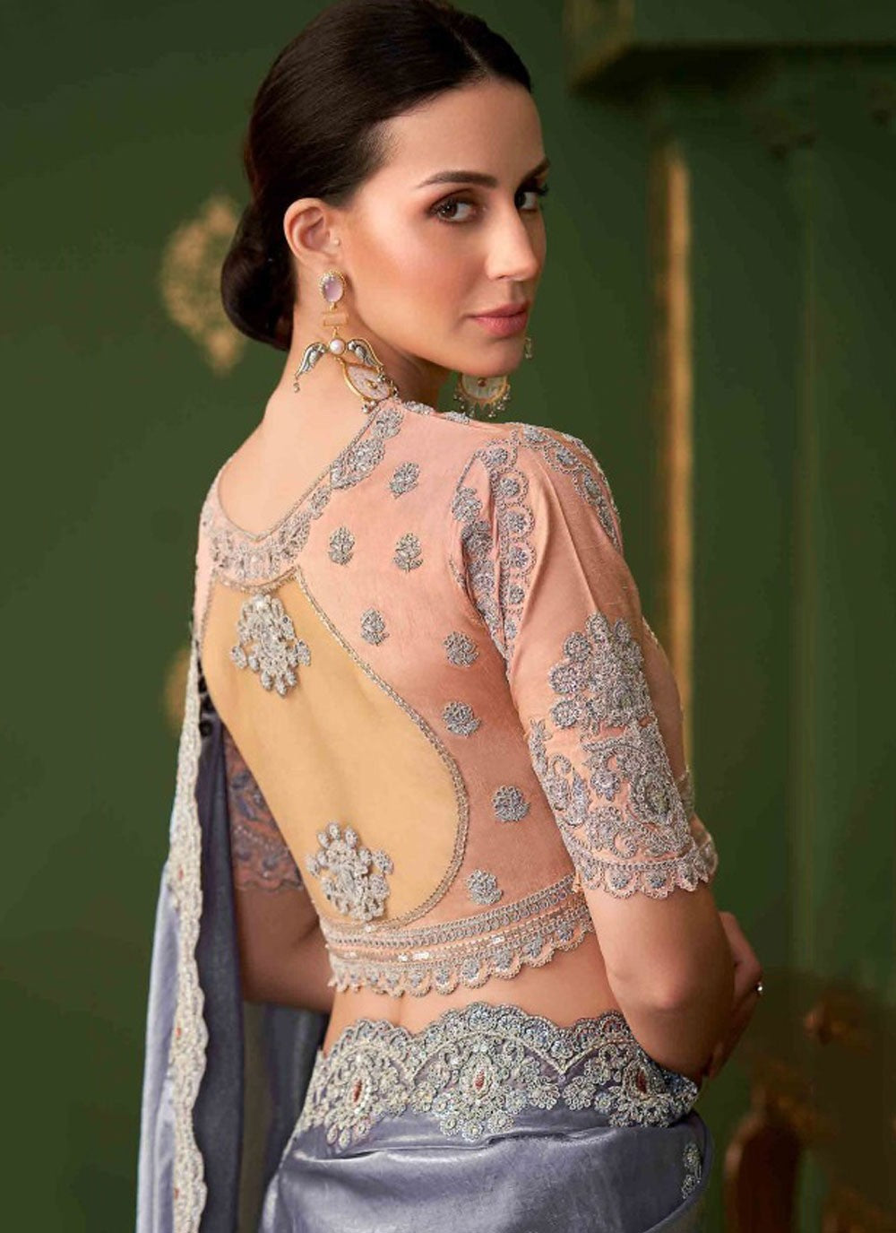 Grey Georgette Satin Contemporary Saree Embroidered S20377