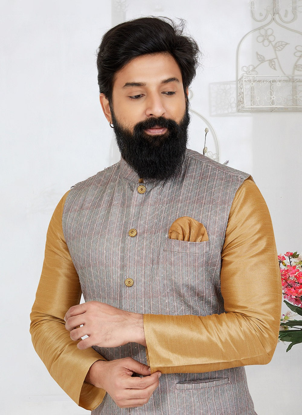 Embroidered Polyester Grey Nehru Jackets - M7410