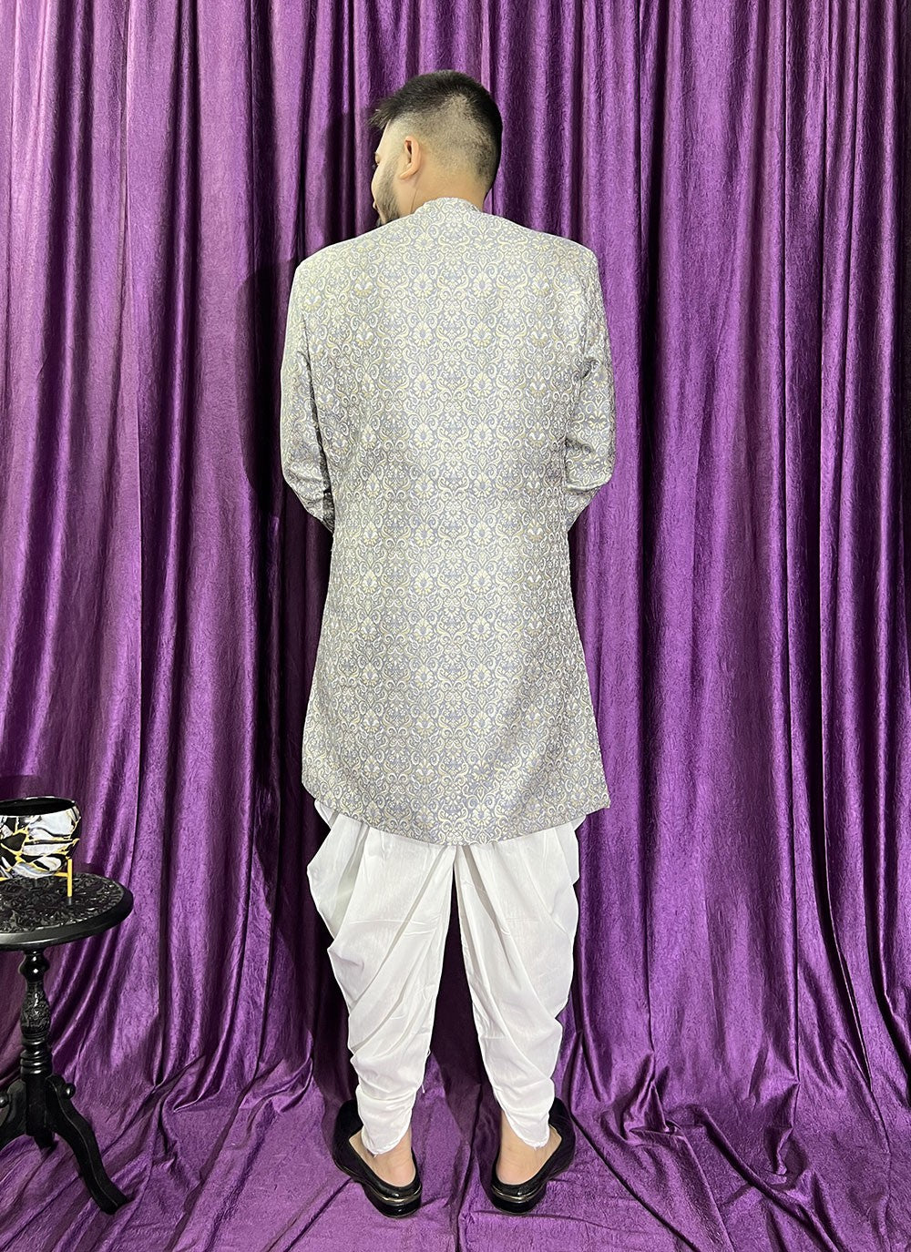 Fancy Work Jacquard Grey Indo Western - M5707