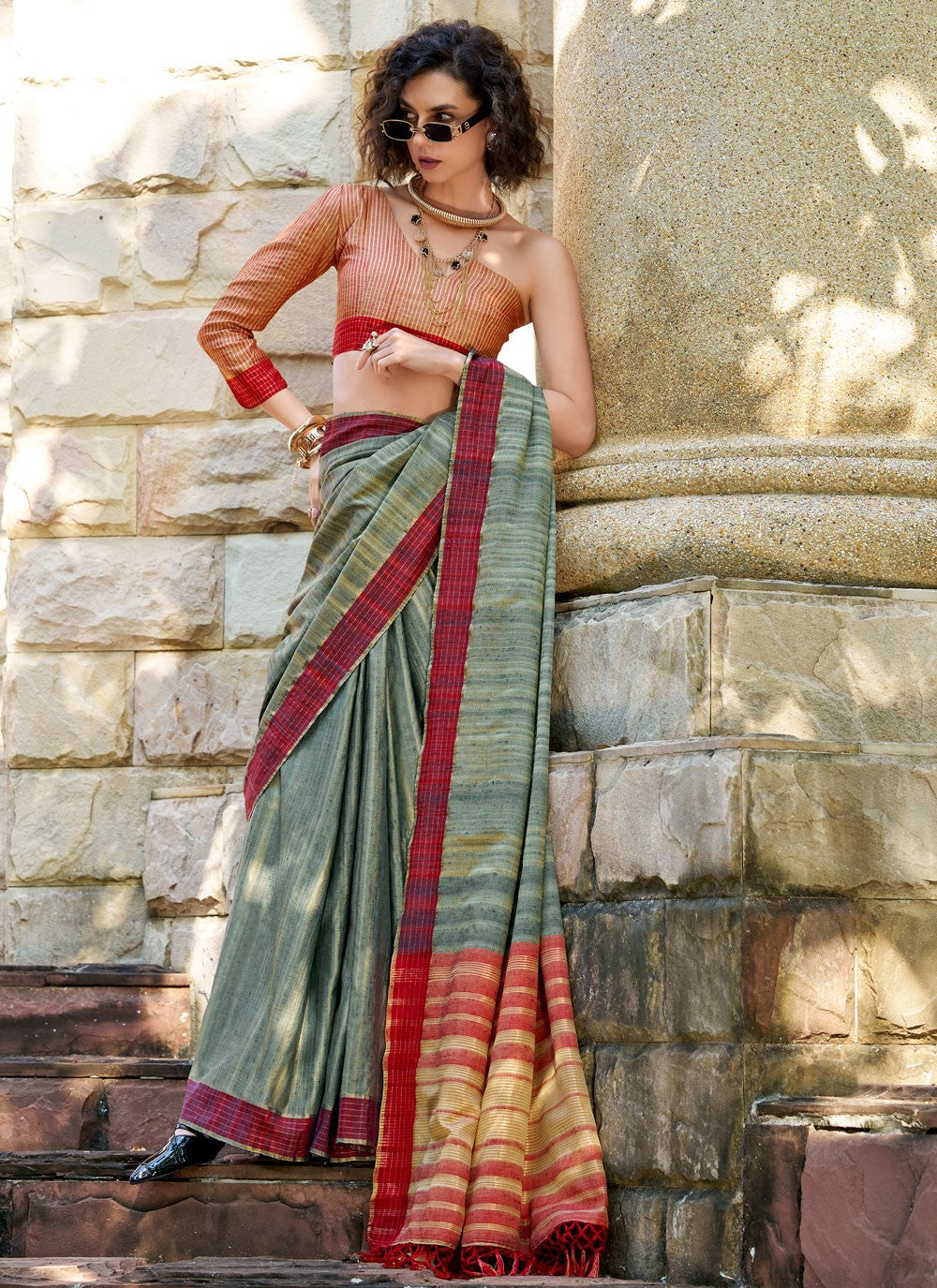 Trendy Saree Zari Grey Katan Silk Saree S12916