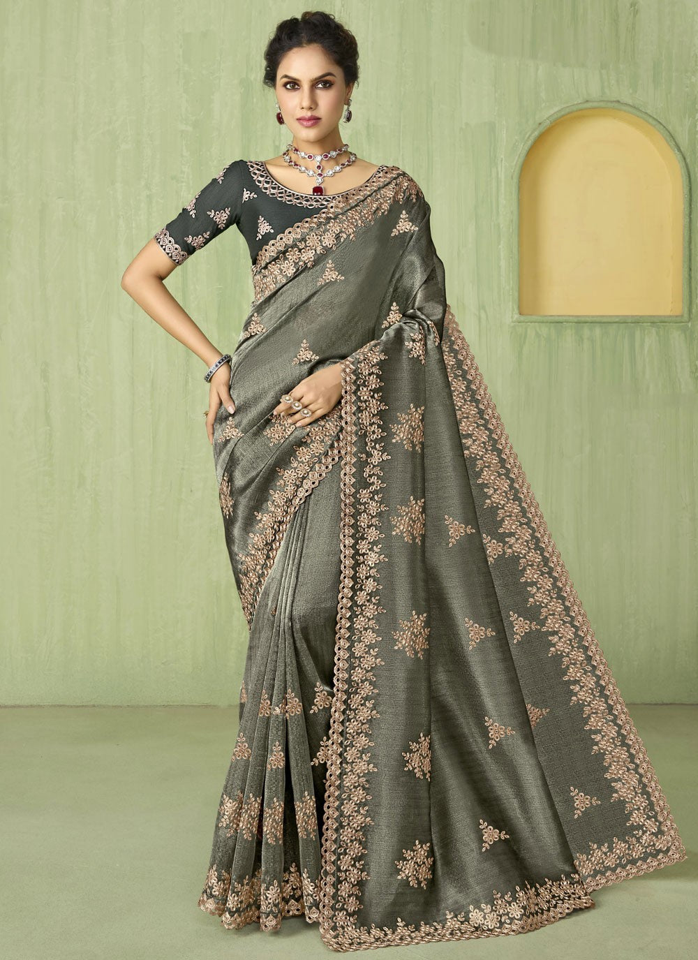 Classic Embroidered Tissue Saree - S9238