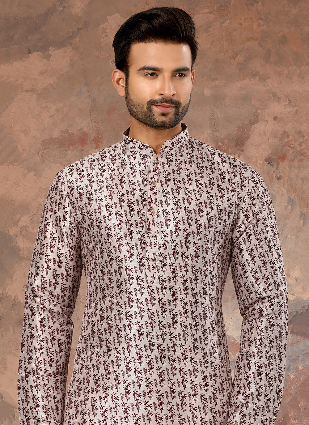Digital Print Silk Grey Kurta - M5634