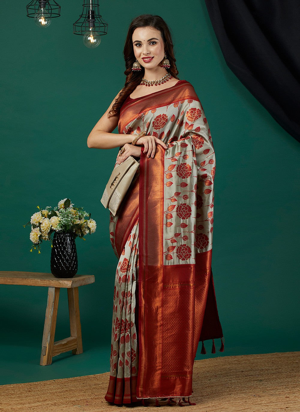Trendy Saree Woven Grey Banarasi Silk Saree S12456