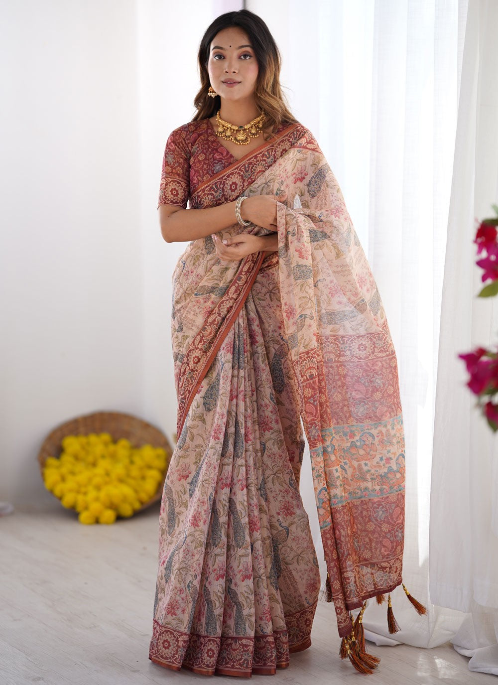 Off White Handloom Cotton Contemporary Saree Printed S16978
