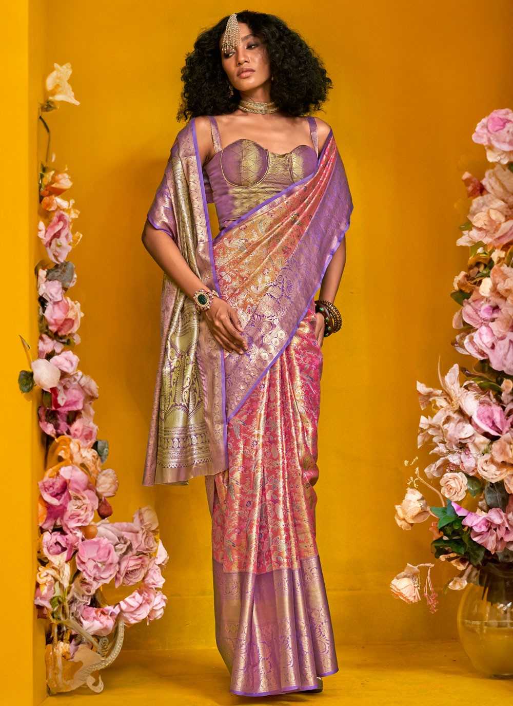 Weaving Zari Handloom Silk Pink Saree S14439