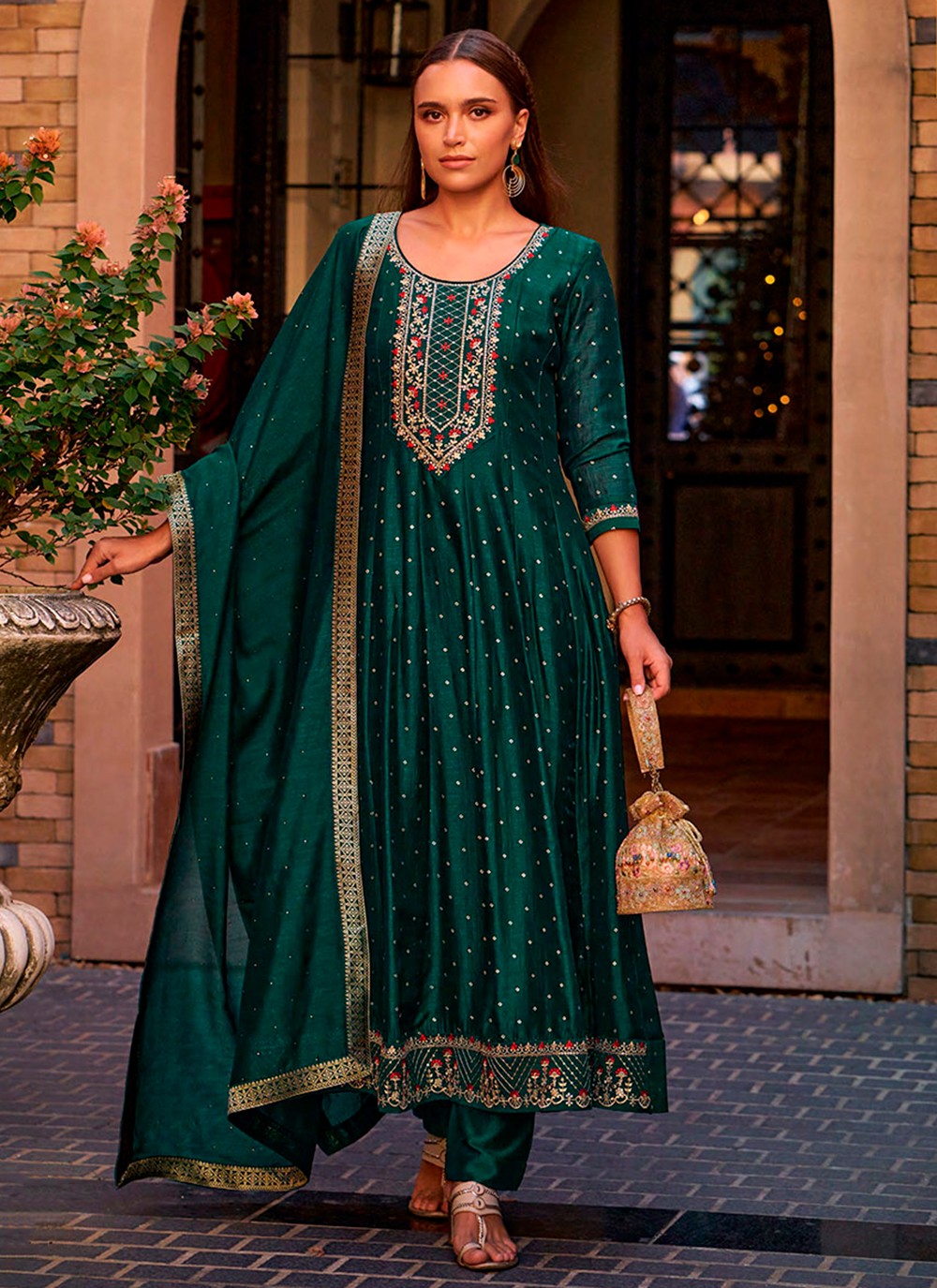 Anarkali Embroidered, Hand Embroidery Rama T8174