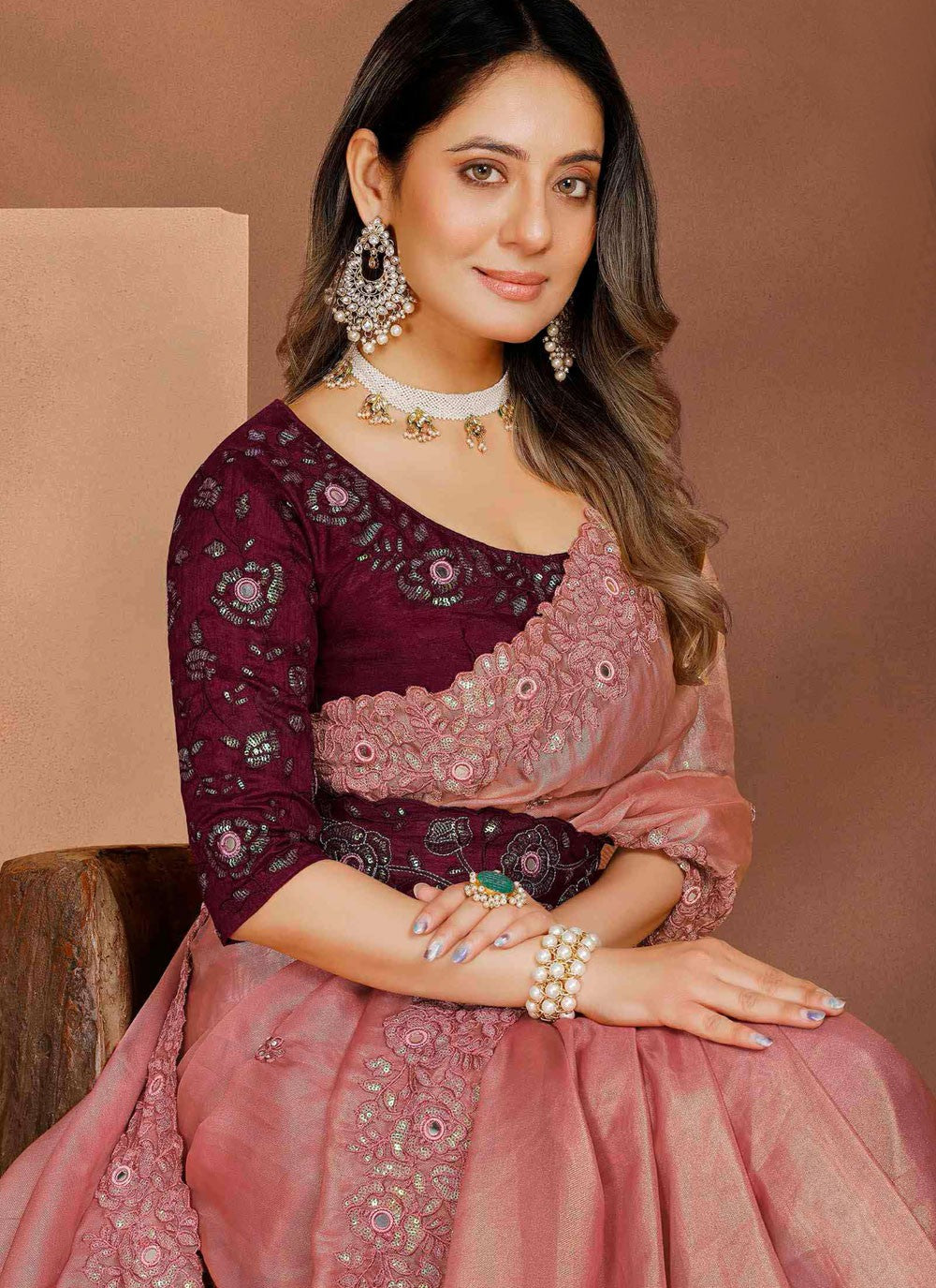 Designer Embroidered Hot Pink Silk Saree S13391