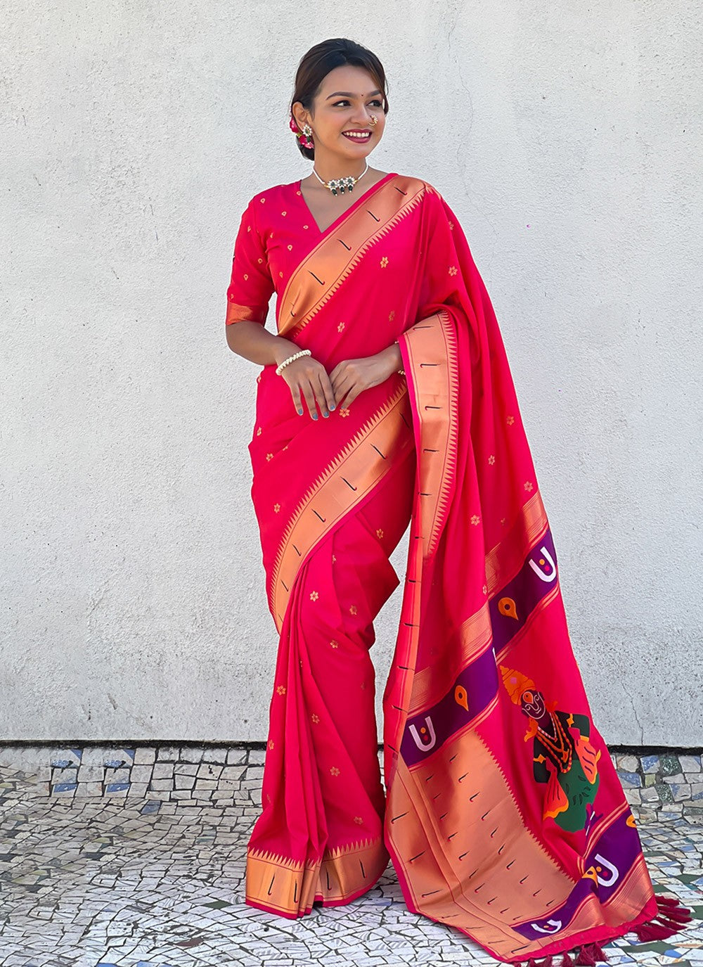 Classic Saree Woven Hot Pink Silk S12615