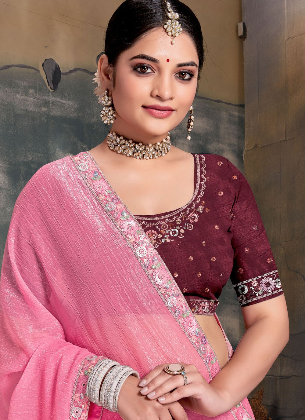 Trendy Saree Cord Hot Pink Silk Saree S13099