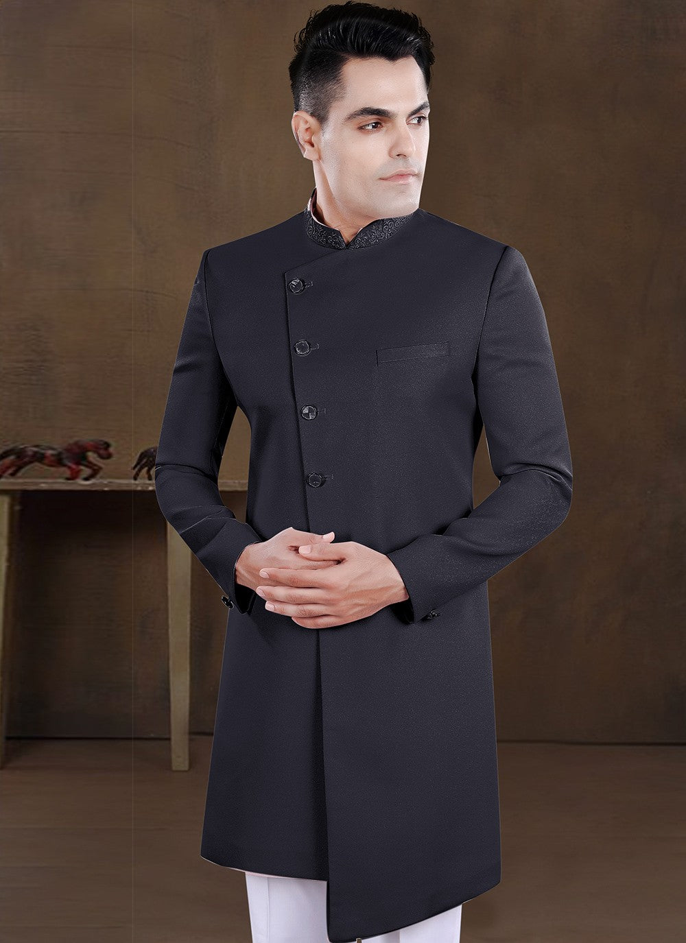 Embroidered Imported Black Indo Western - M8202