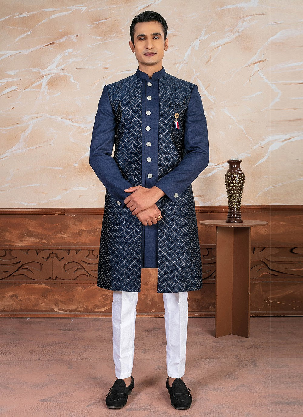 Embroidered Imported Blue Indo Western - M8349