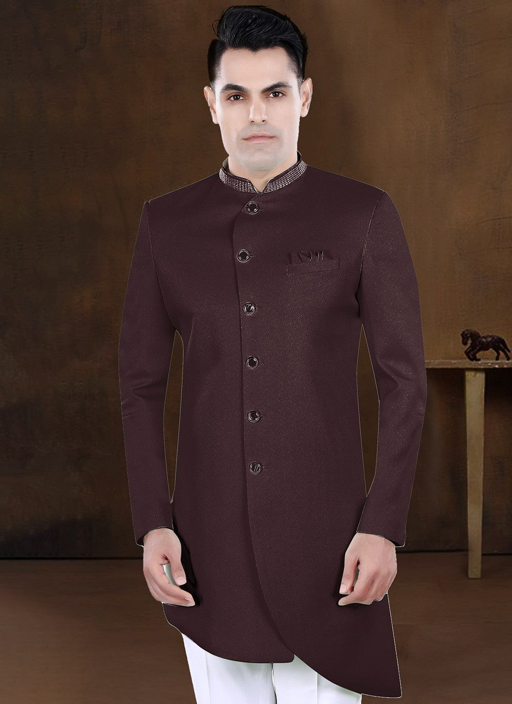 Embroidered Imported Maroon Indo Western - M8232