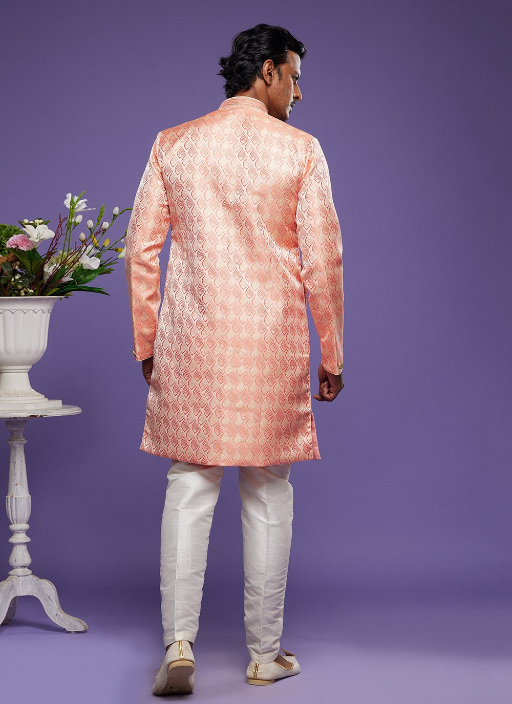 Embroidered Banarasi Jacquard Pink Indo Western - M5825