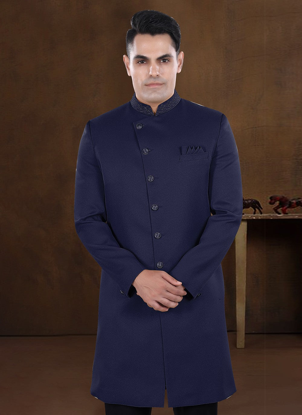Embroidered Imported Navy Blue Indo Western - M8206