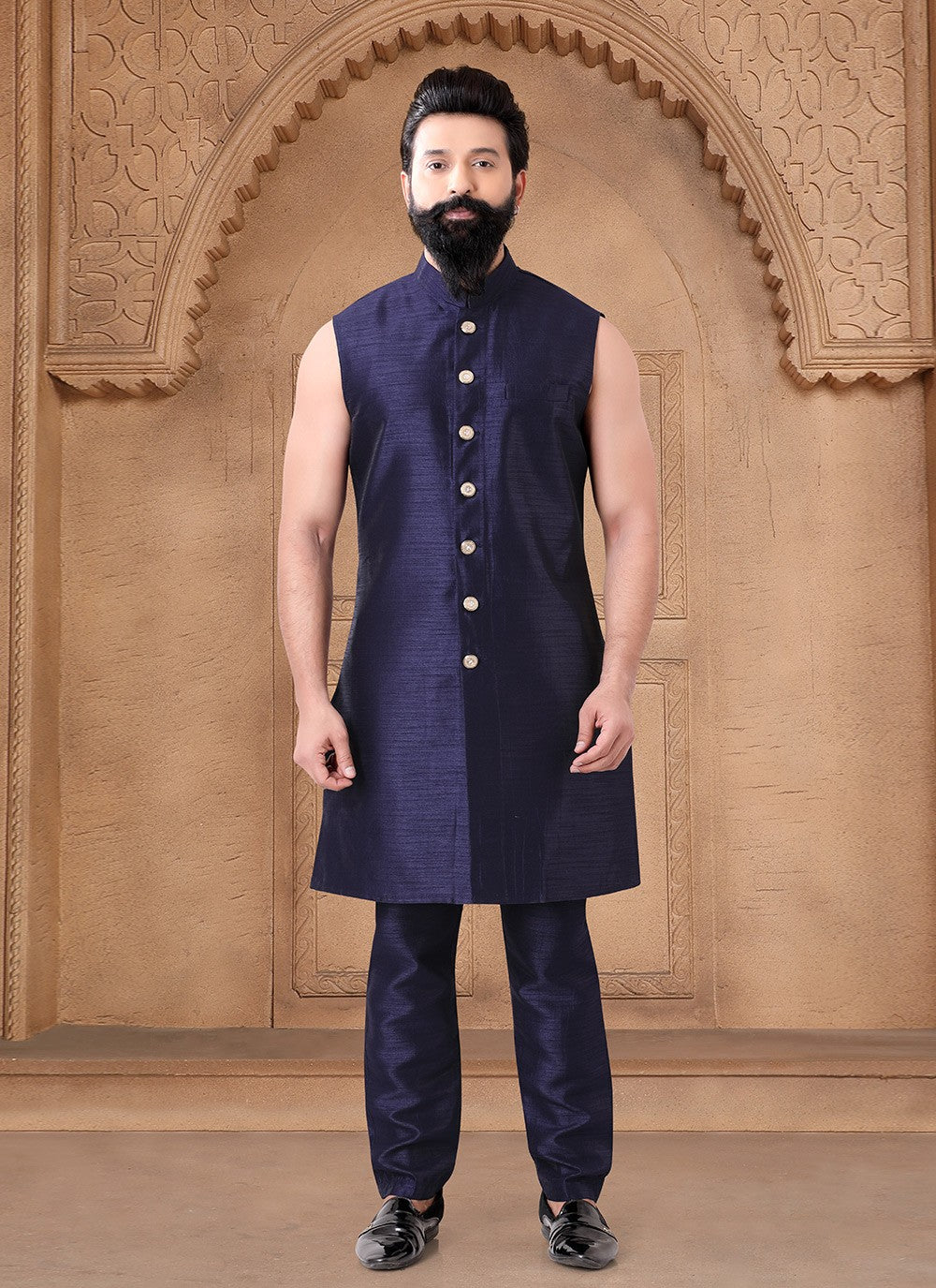 Embroidered Silk Blue Indo Western - M7669