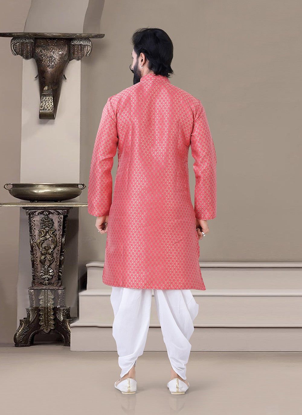 Fancy Work Jacquard Pink Dhoti Kurta - M3454