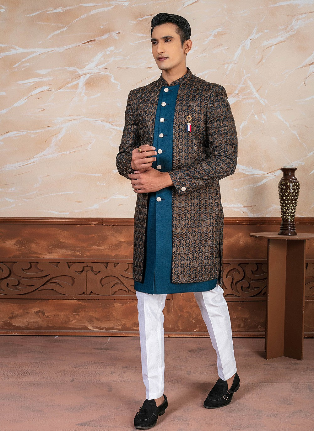 Embroidered Jacquard Rama Indo Western - M8341