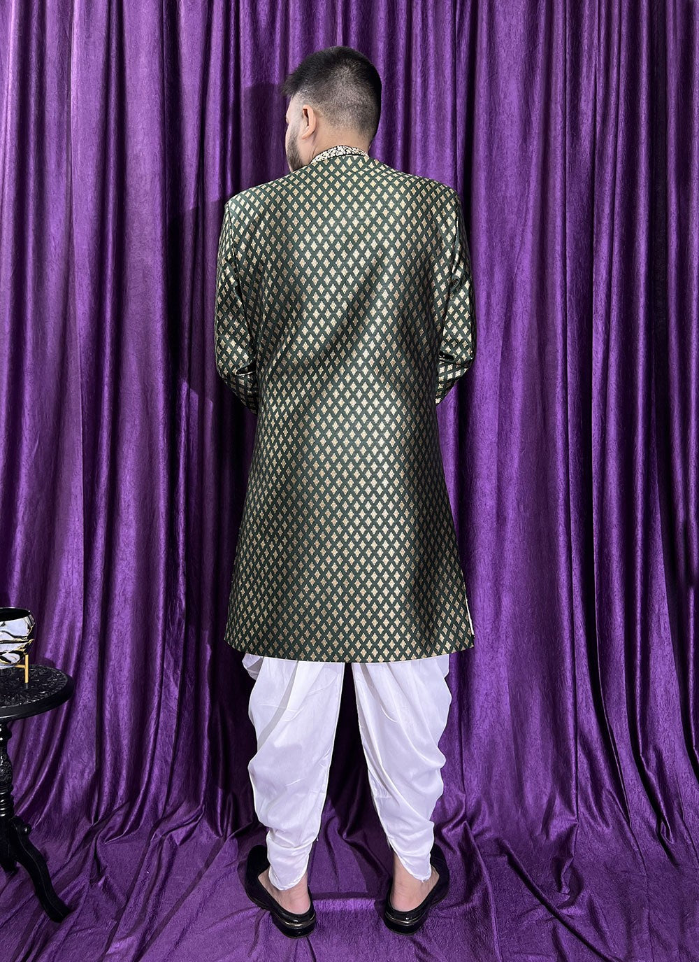 Fancy Work Jacquard Green Indo Western - M5698