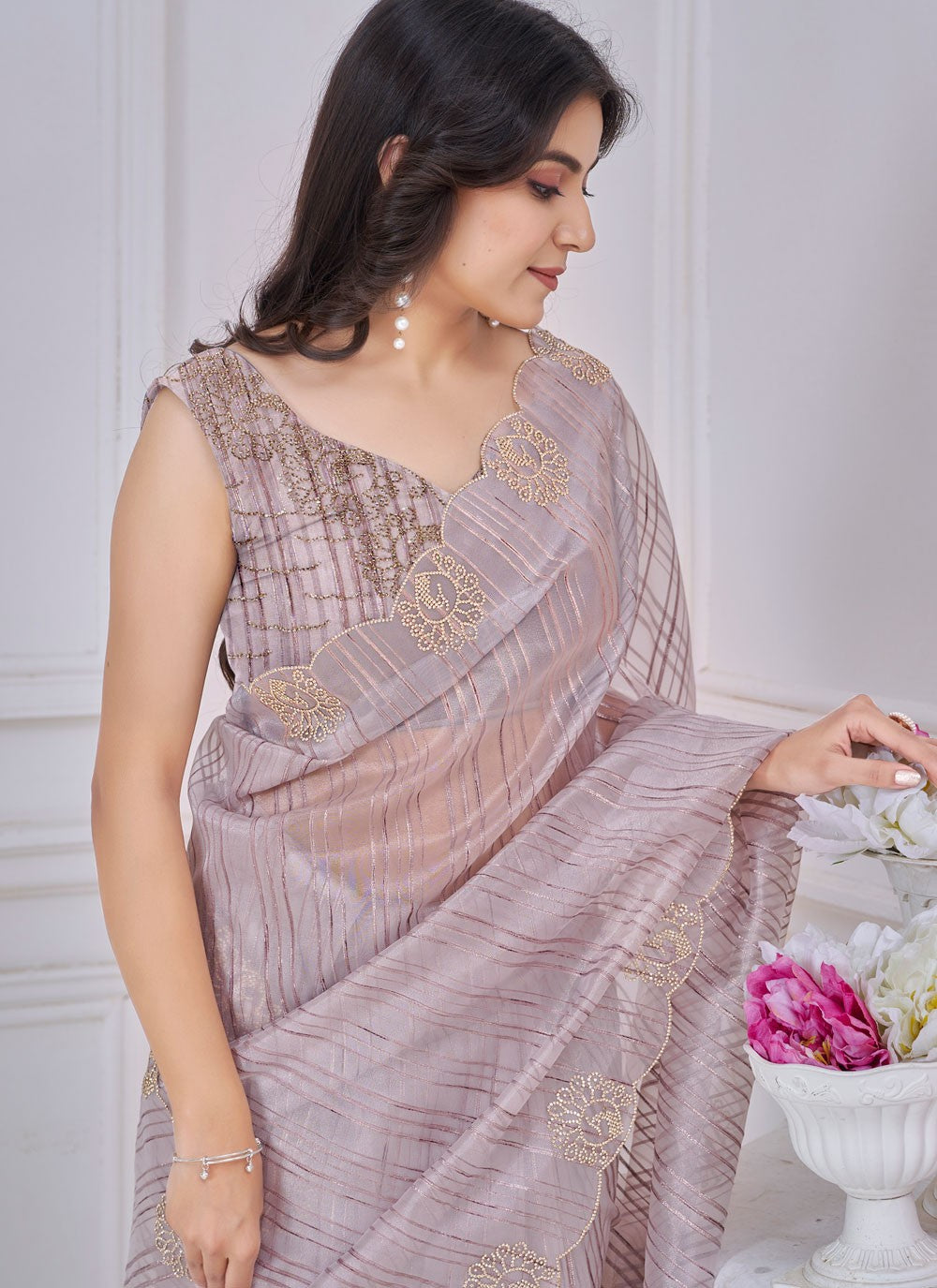 Cut Work Jacquard Lavender Classic Saree S14969
