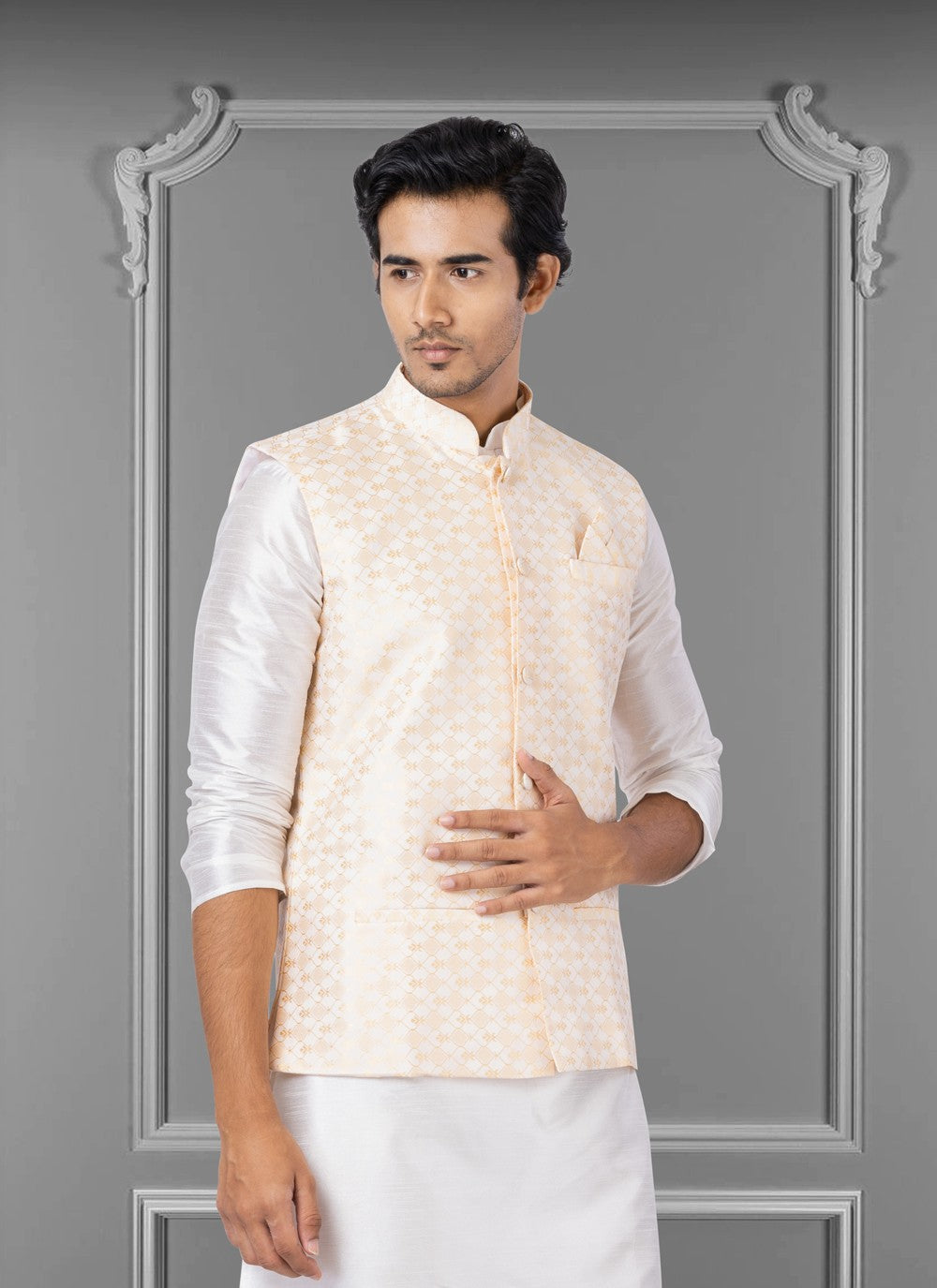 Embroidered Jacquard Silk Pink Nehru Jackets - M3815