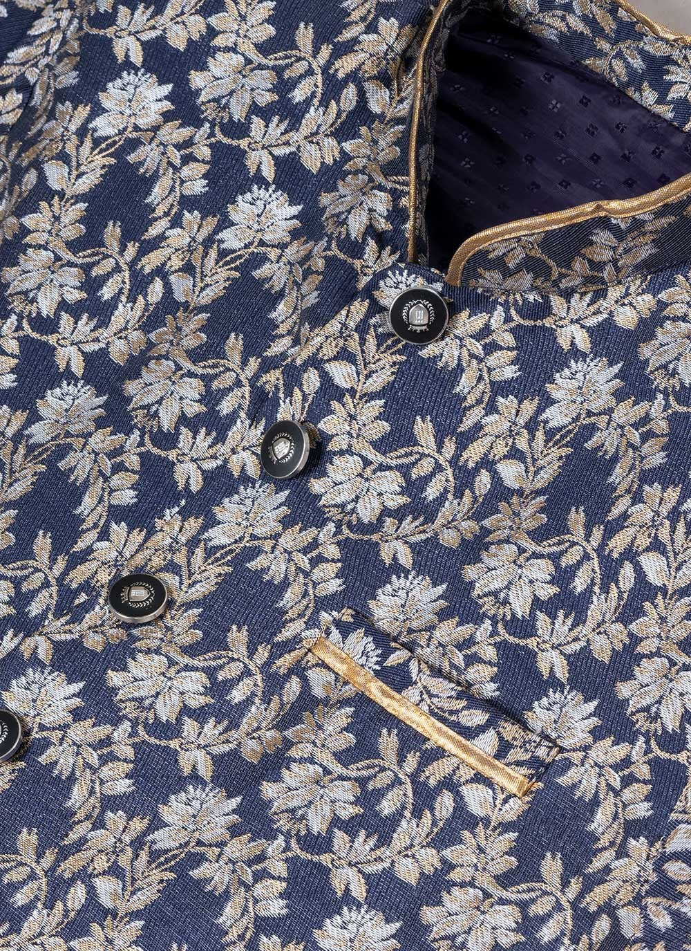 Embroidered Jacquard Silk Blue Indo Western - M7054