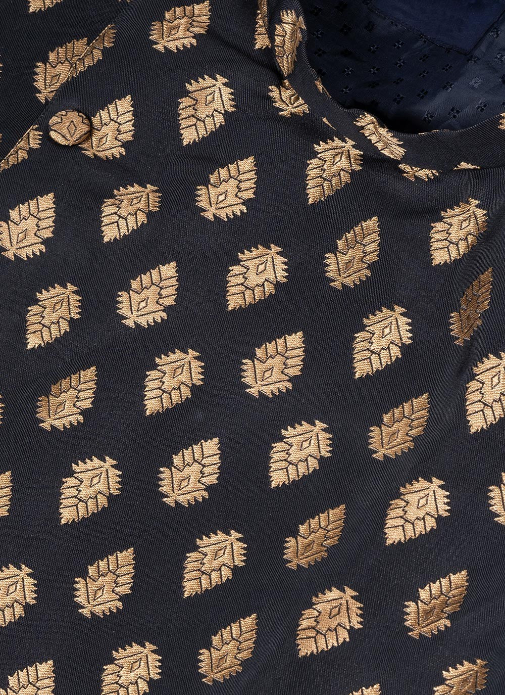 Embroidered Jacquard Silk Black Indo Western - M7052