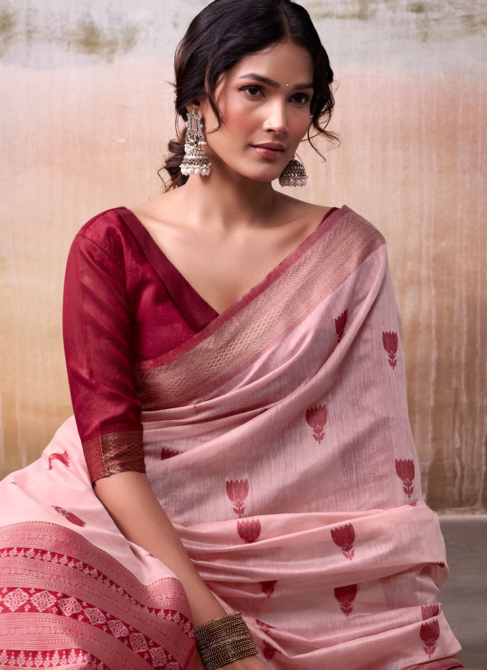 Pink Cotton Classic Saree Jacquard Work S17556