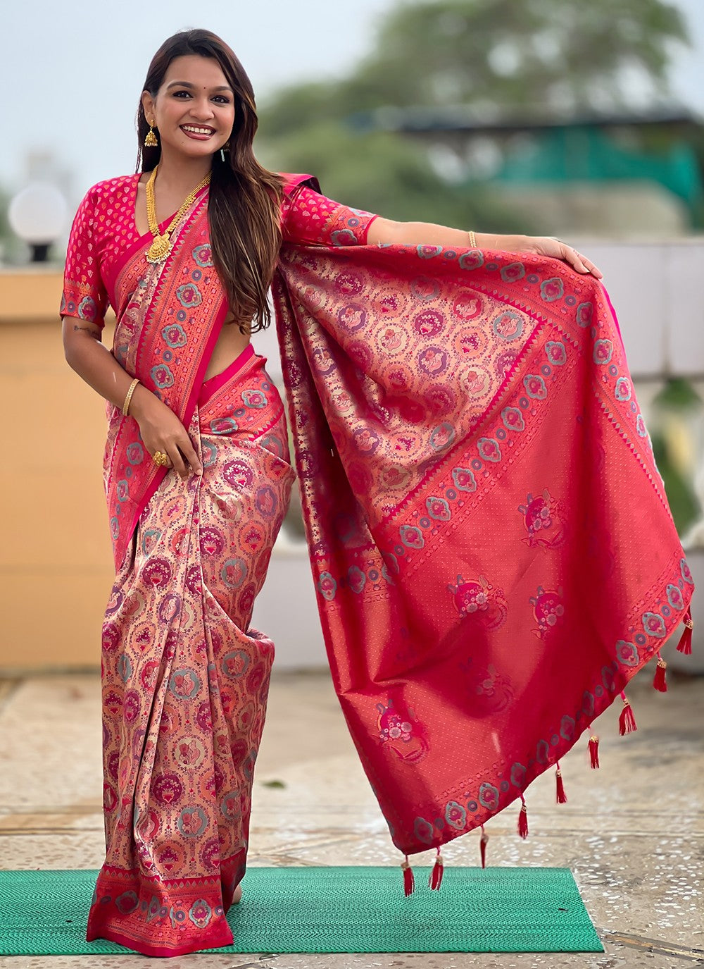 Pink Kanjivaram Silk Trendy Saree Jacquard Work, Woven S18797