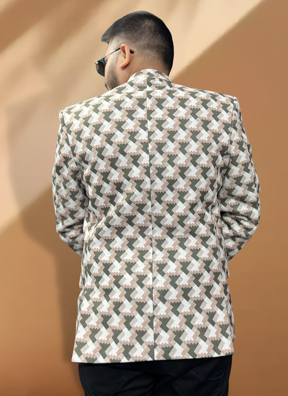 Woven Jacquard Cream Coats & Blazers - M5559
