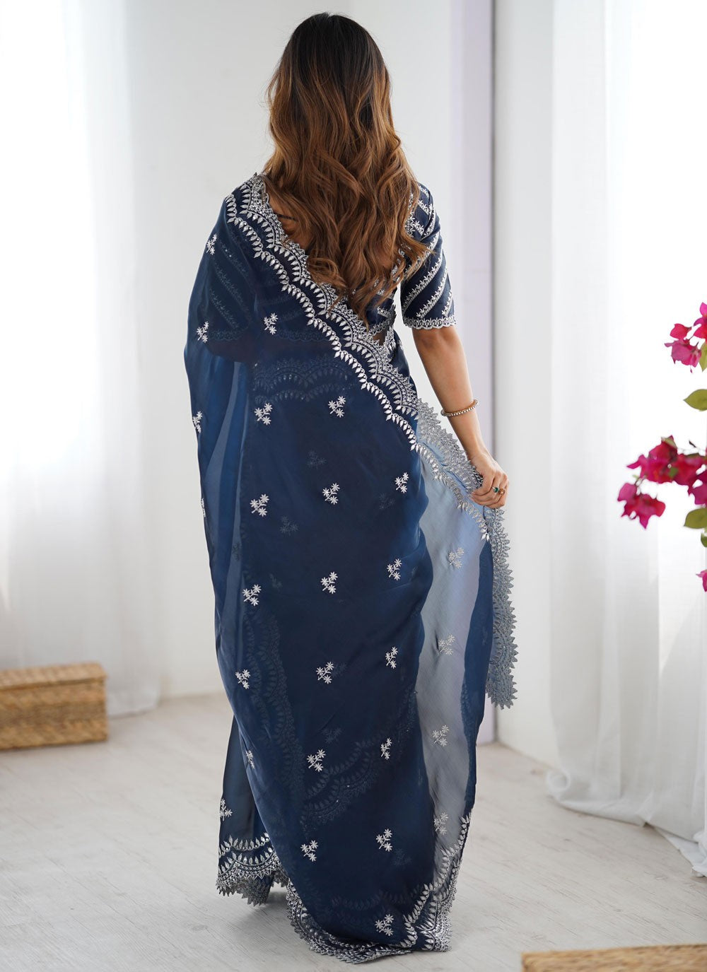 Navy Blue Jimmy Chu Classic Saree Sequins, Thread S15714