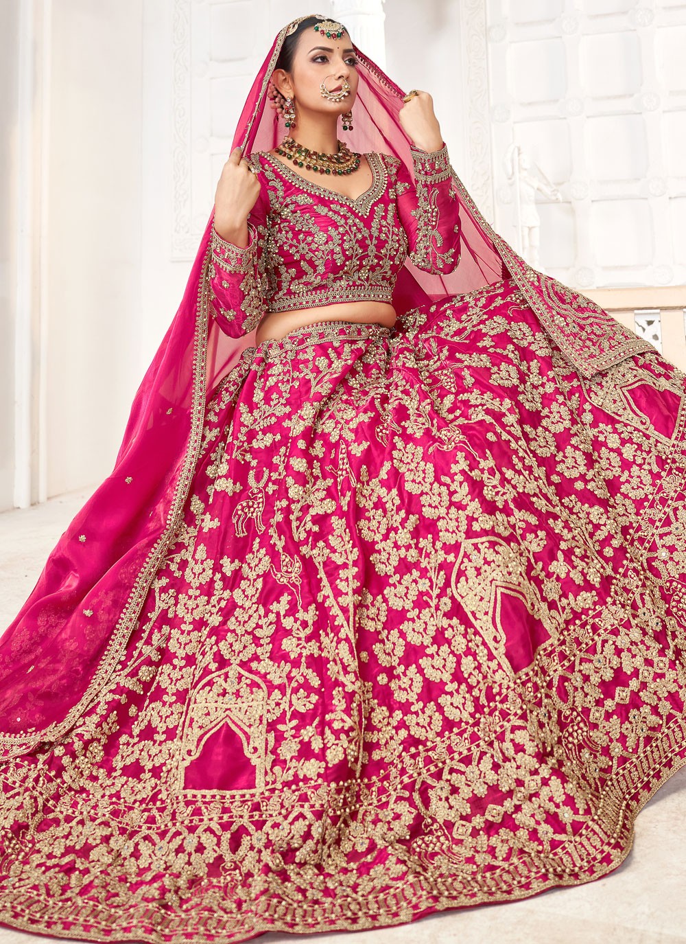 Embroidered Jimmy Chu Hot Pink Lehenga Choli L3449
