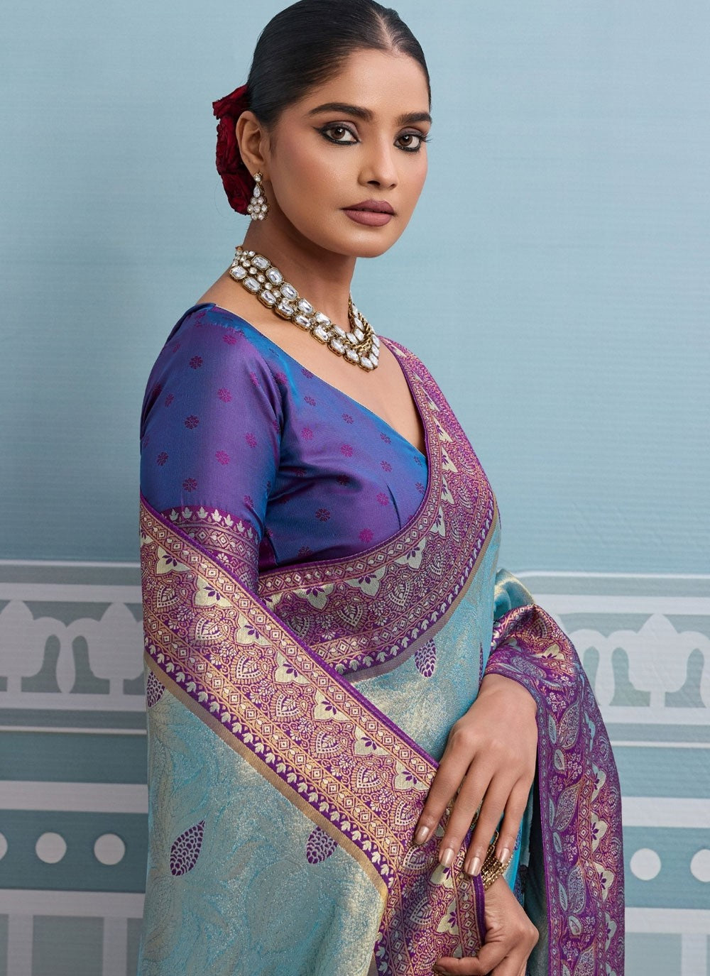 Aqua Blue Kanjivaram Silk Trendy Saree Weaving Zari S19814