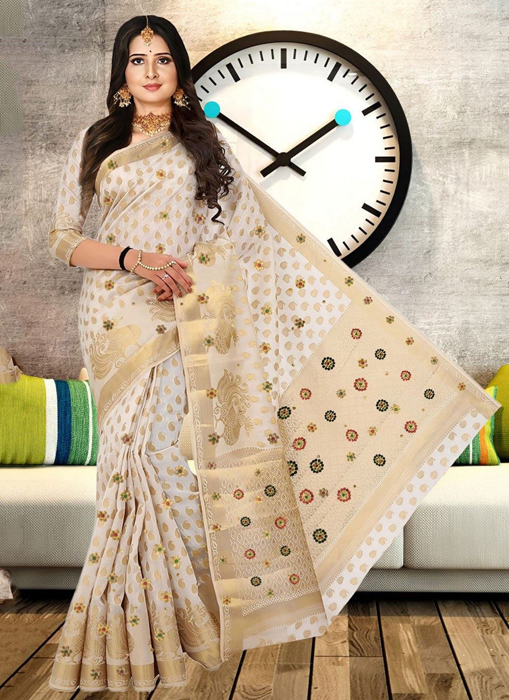 Classic Embroidered Kanjivaram Silk Saree - S6250