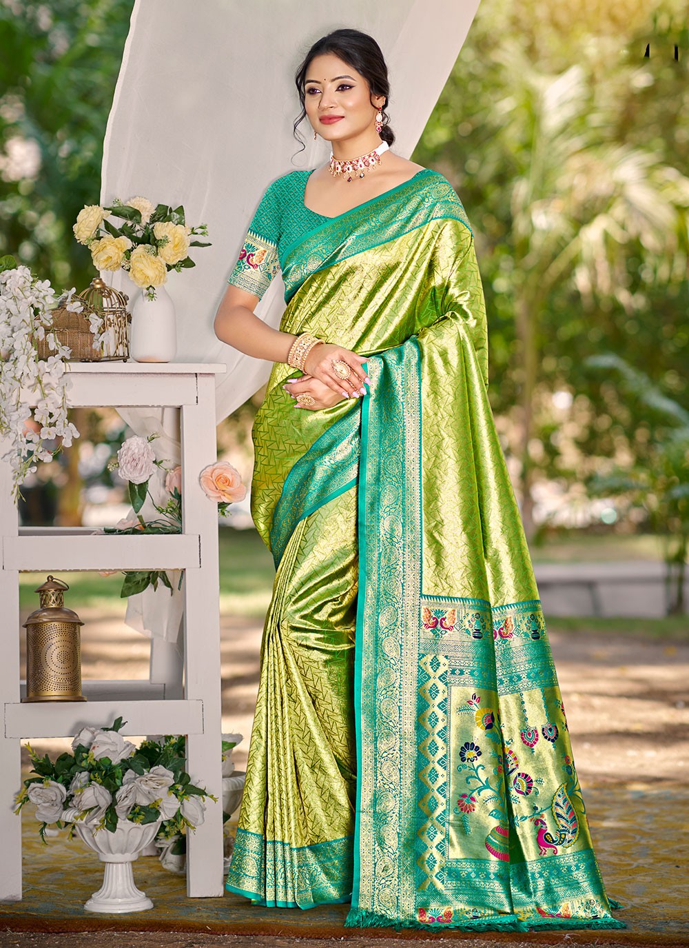 Green Kanjivaram Silk Trendy Saree Weaving Zari S17750