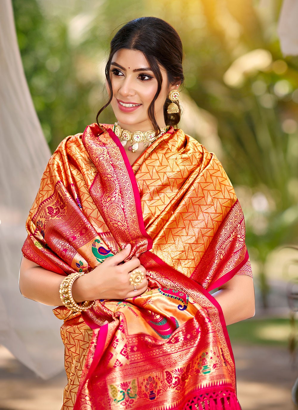 Orange Kanjivaram Silk Classic Saree Weaving Zari S17752