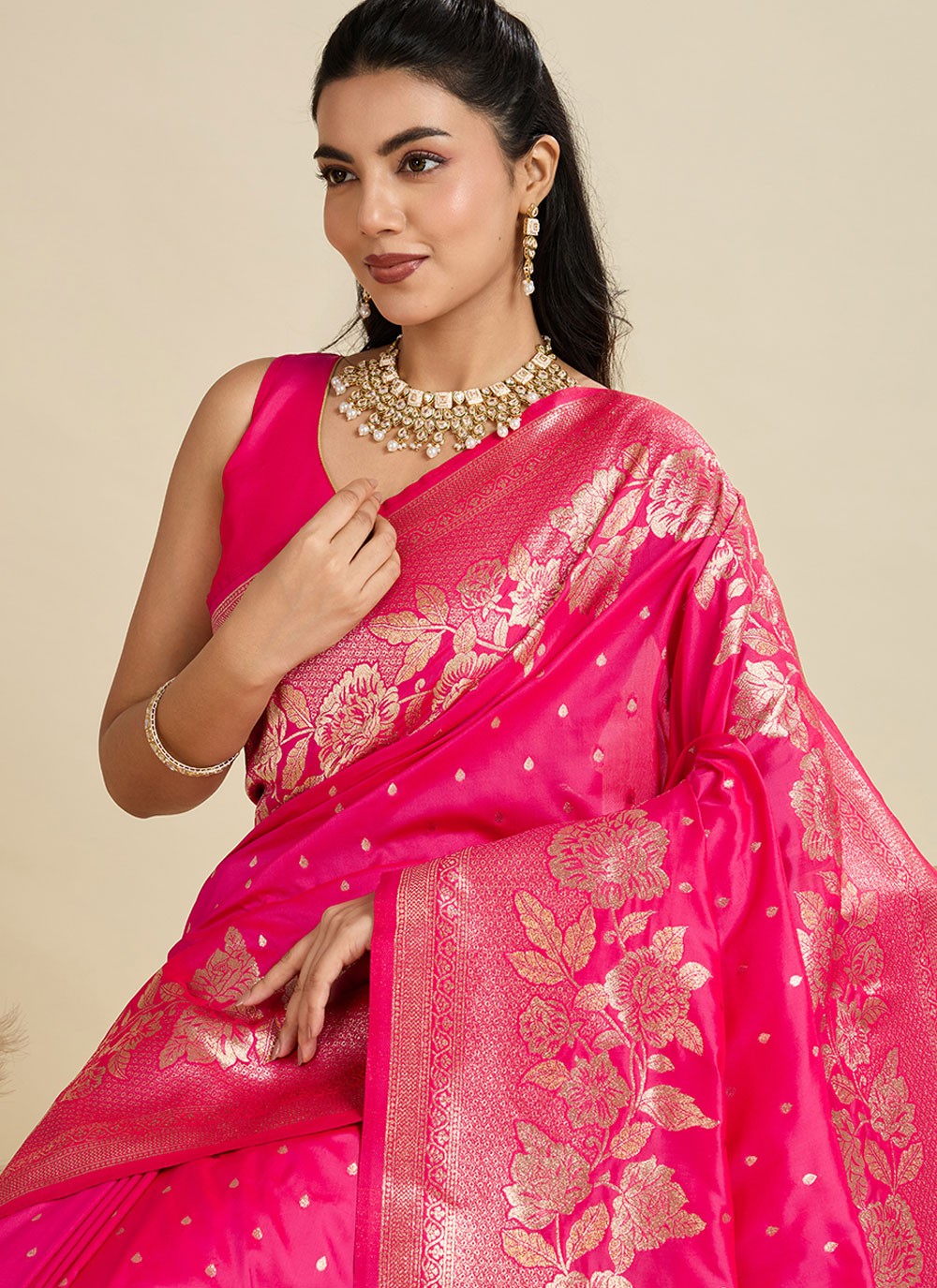 Pink Kanjivaram Silk Contemporary Saree Weaving Zari S17508