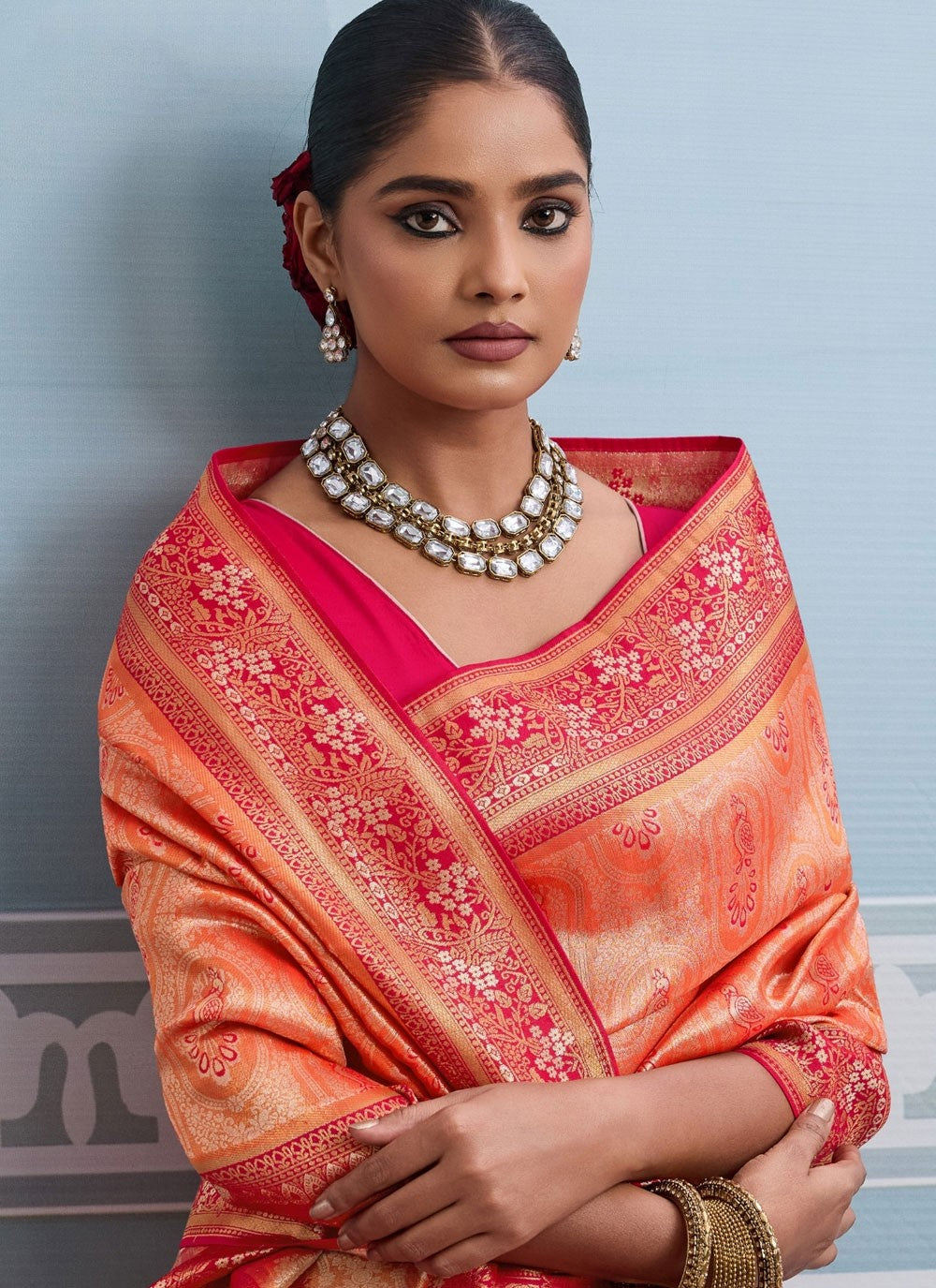 Peach Kanjivaram Silk Traditional Saree Weaving Zari S19818