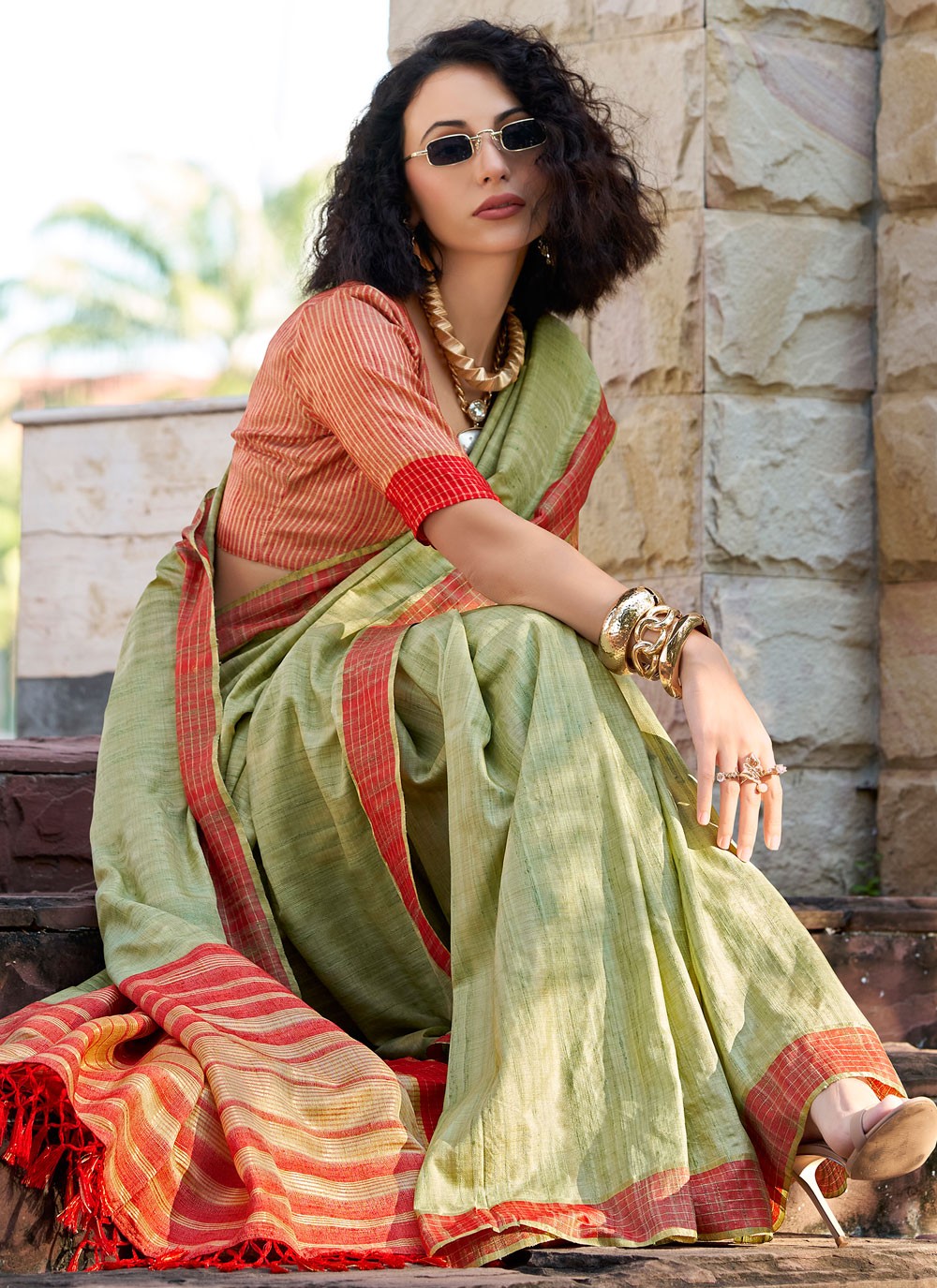 Contemporary Zari Sea Green Katan Silk Saree S12913