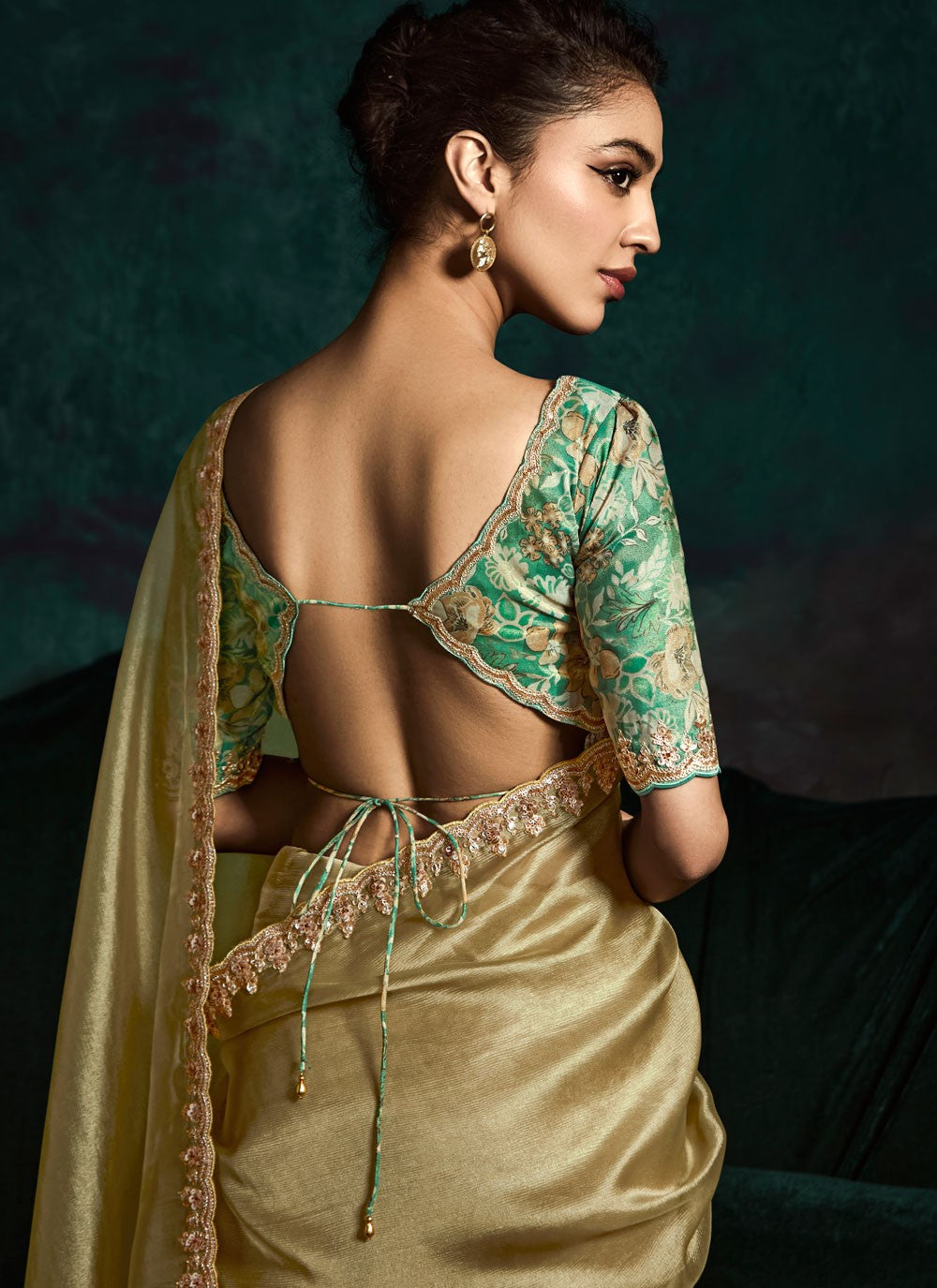 Classic Saree Border Work Khaki Fancy Fabric Saree S13453