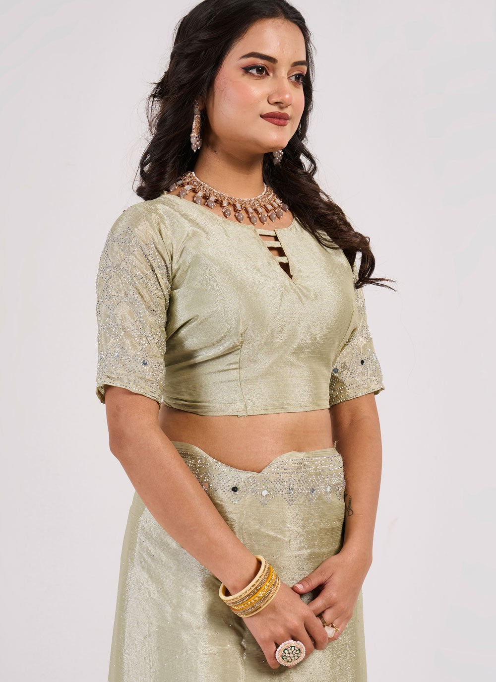 Classic Saree Mirror Khaki Chinon Saree S13059