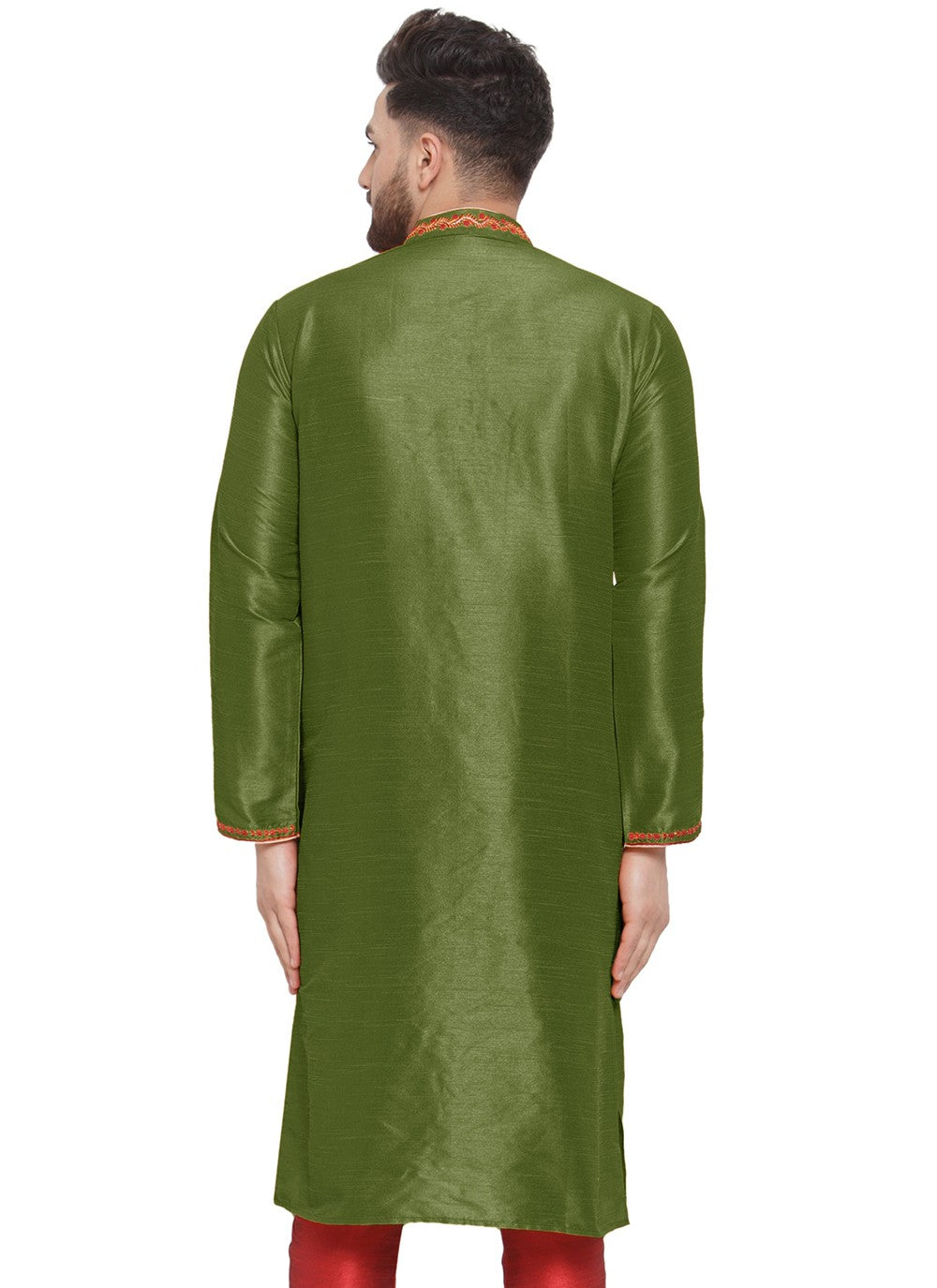 Embroidered Dupion Silk Green Kurta - M7325