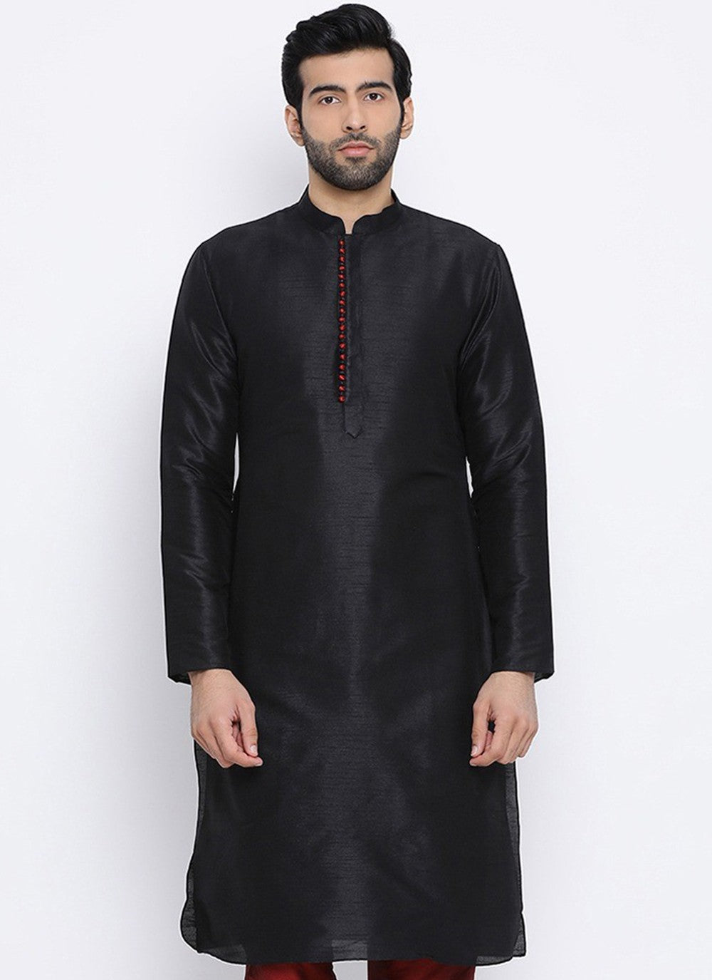 Plain Dupion Silk Black Kurta - M1998
