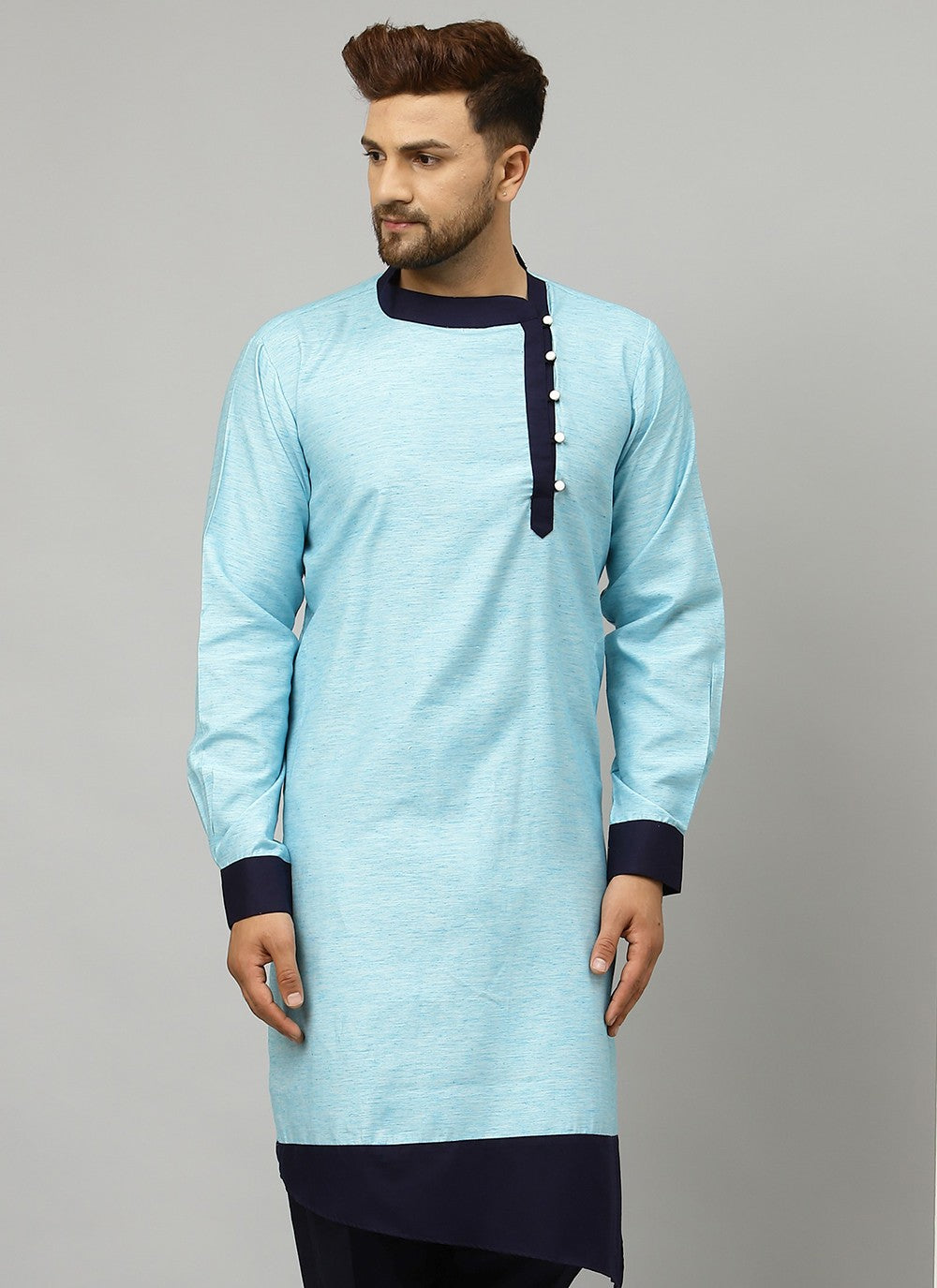 Plain Satin Aqua Blue Kurta - M1901