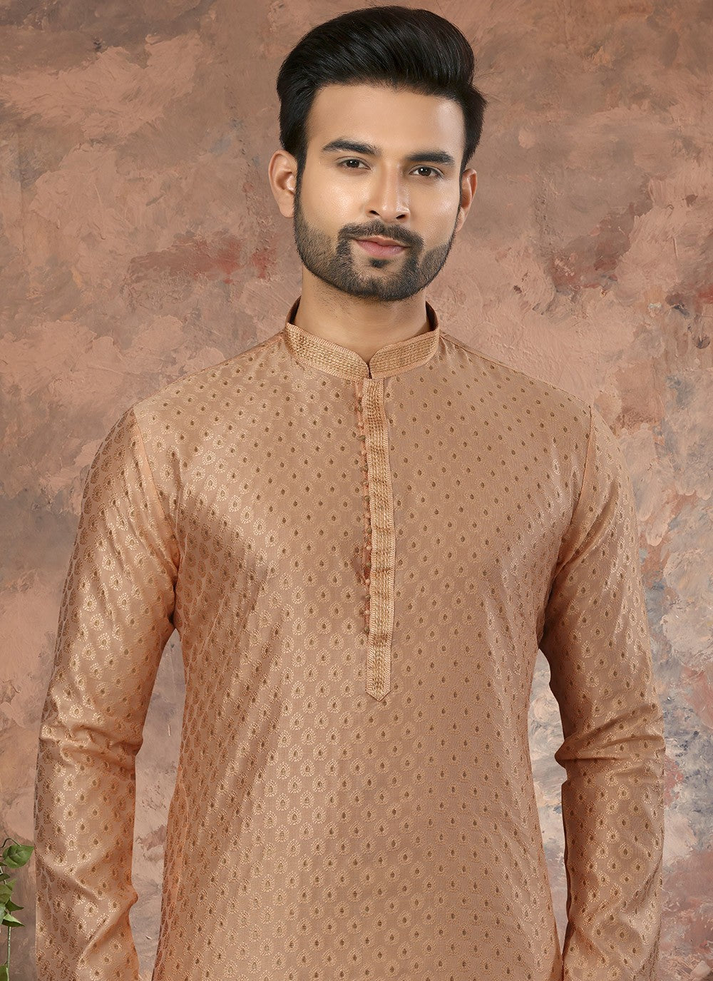 Thread Jacquard Brown Kurta - M5617