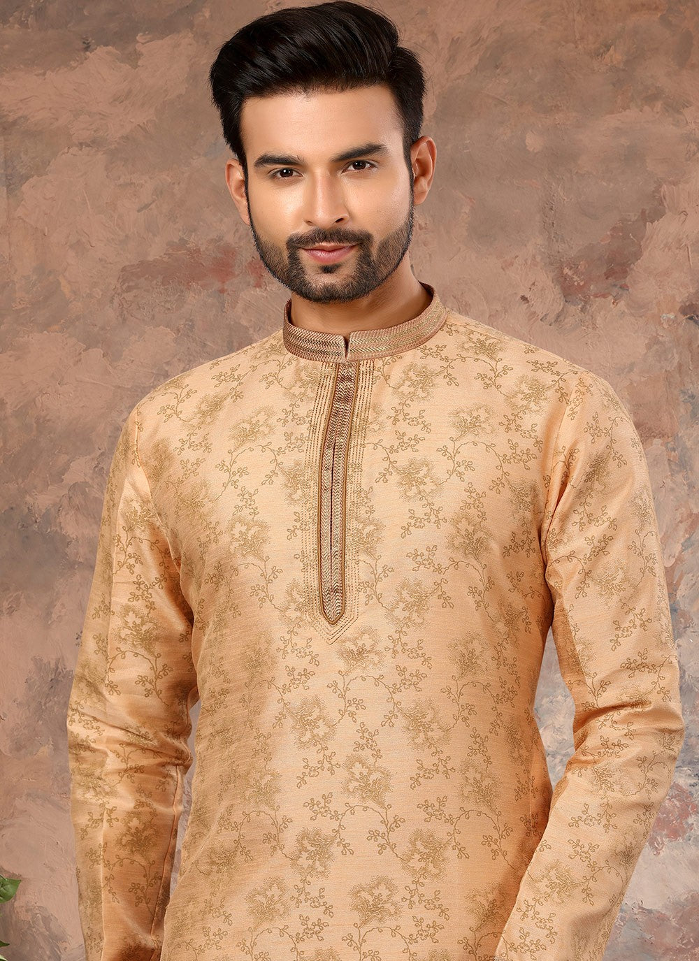 Digital Print Silk Peach Kurta - M5648