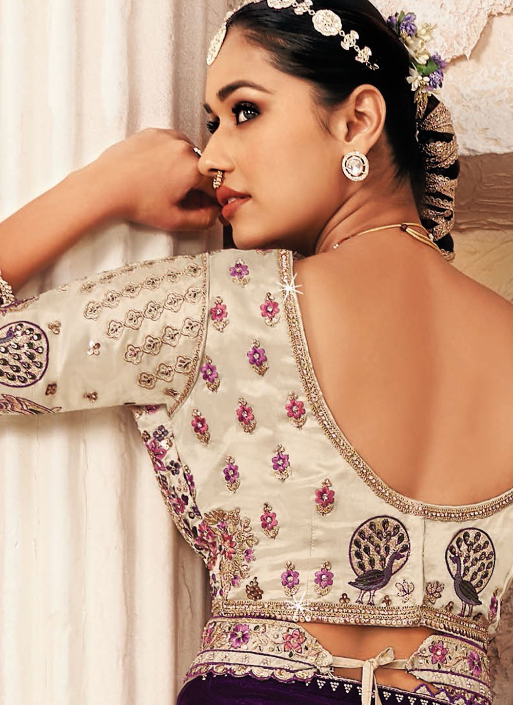 Purple Silk Saree Embroidered, Lace S19939